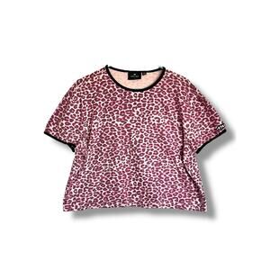 Lazy Oaf Animal Print Cropped Top T-Shirt Pink Black Leopard Print Women XL 2XL